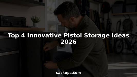 Man storing pistol securely in biometric gun safe